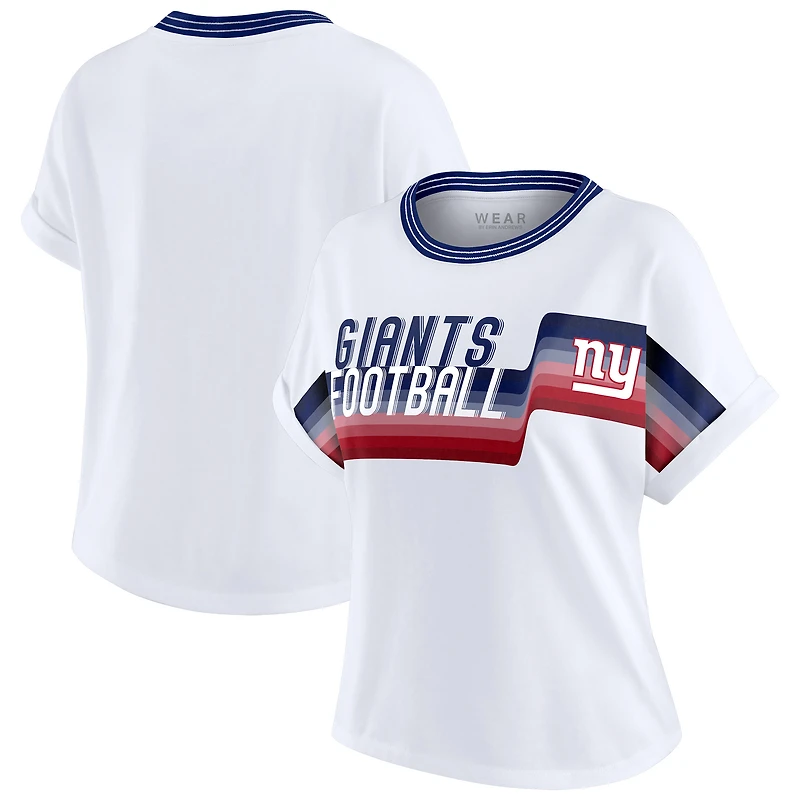 Women's WEAR by Erin Andrews White New York Giants Cropped Center Stripe Dolman T-Shirt