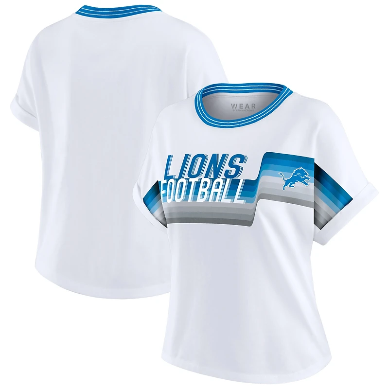 Women's WEAR by Erin Andrews White Detroit Lions Cropped Center Stripe Dolman T-Shirt