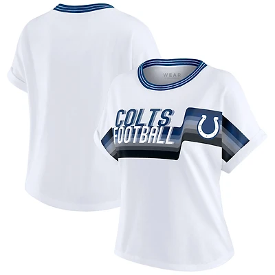 Women's WEAR by Erin Andrews White Indianapolis Colts Cropped Center Stripe Dolman T-Shirt