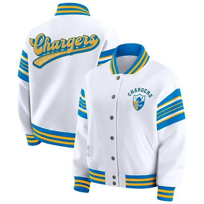 Women's WEAR by Erin Andrews White Los Angeles Chargers Full-Snap Fleece Sweatshirt Jacket