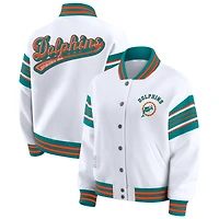 Women's WEAR by Erin Andrews White Miami Dolphins Full-Snap Fleece Sweatshirt Jacket
