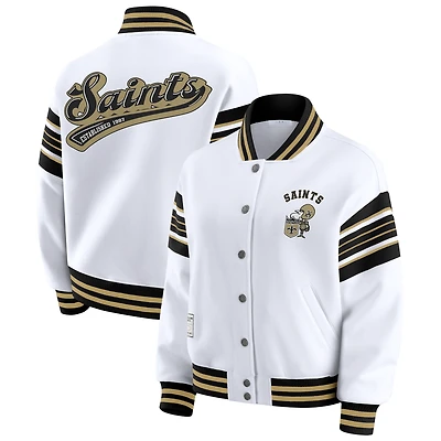 Women's WEAR by Erin Andrews White New Orleans Saints Full-Snap Fleece Sweatshirt Jacket