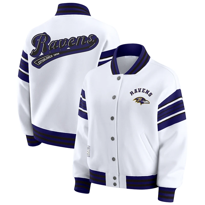 Women's WEAR by Erin Andrews White Baltimore Ravens Full-Snap Fleece Sweatshirt Jacket