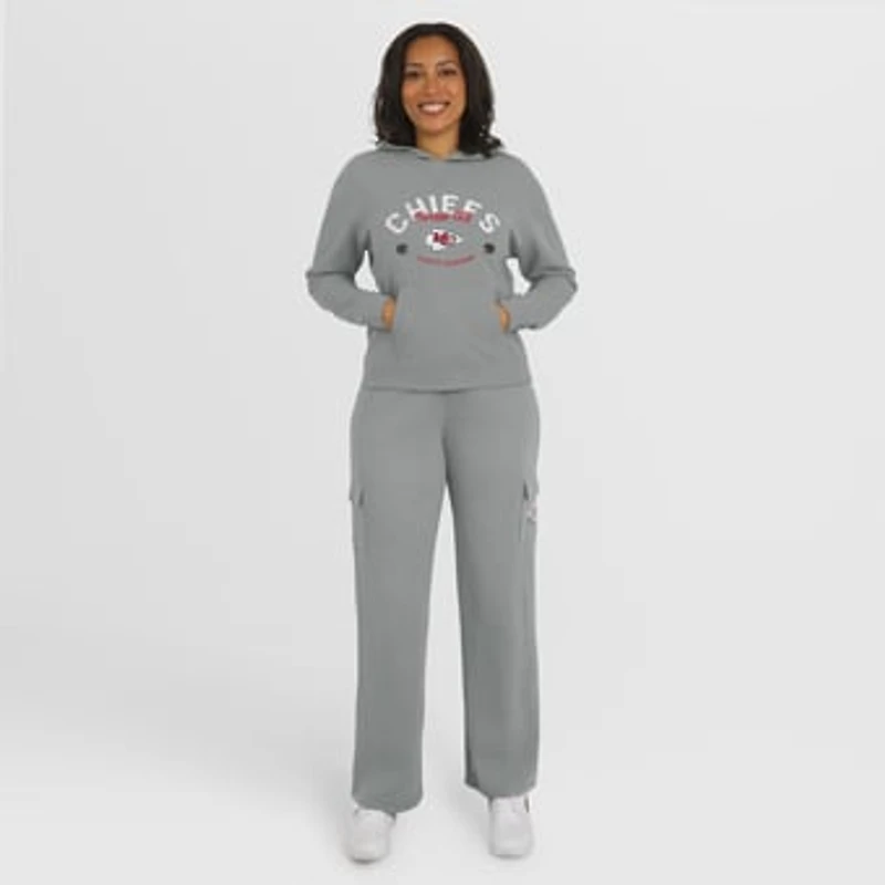 Women's WEAR by Erin Andrews Gray Kansas City Chiefs Waffle-Knit Long Sleeve Hooded Shirt & Pants Lounge Set