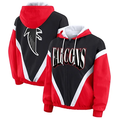 Women's WEAR by Erin Andrews Red/Black Atlanta Falcons Retro Crinkle Full-Zip Hoodie Windbreaker