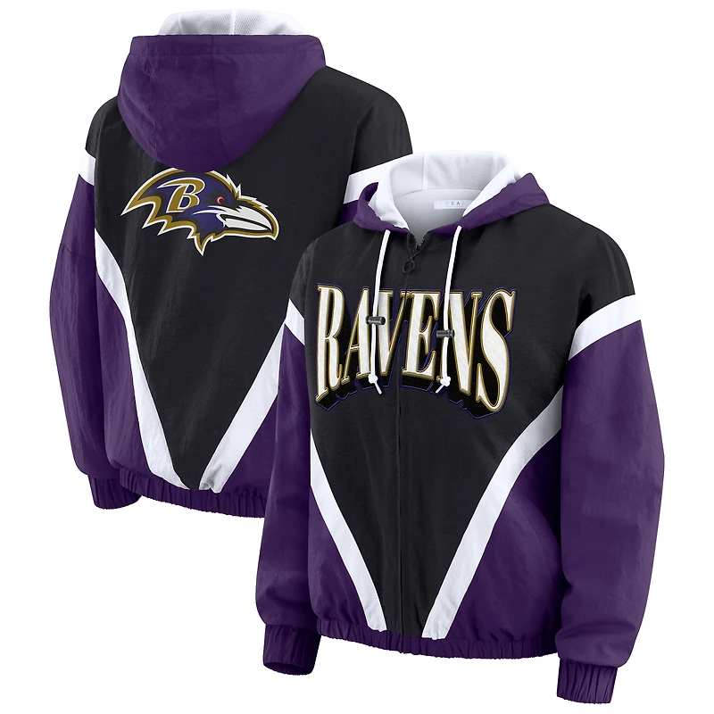 Women's WEAR by Erin Andrews Purple/Black Baltimore Ravens Retro Crinkle Full-Zip Hoodie Windbreaker