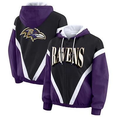 Women's WEAR by Erin Andrews Purple/Black Baltimore Ravens Retro Crinkle Full-Zip Hoodie Windbreaker