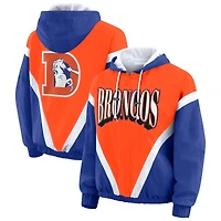 Women's WEAR by Erin Andrews Orange/Royal Denver Broncos Retro Crinkle Full-Zip Hoodie Windbreaker