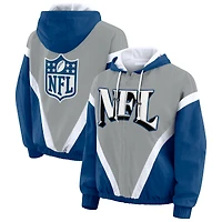 Women's WEAR by Erin Andrews Silver/Blue Shield Merchandise Retro Crinkle Full-Zip Hoodie Windbreaker