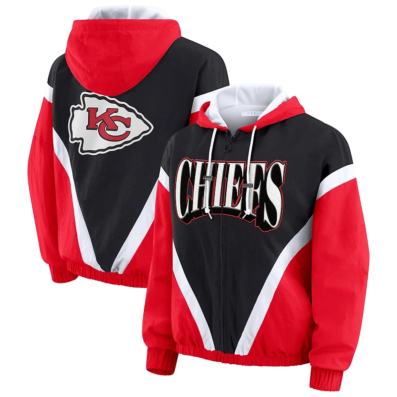 Women's WEAR by Erin Andrews Red/Black Kansas City Chiefs Retro Crinkle Full-Zip Hoodie Windbreaker