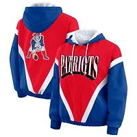 Women's WEAR by Erin Andrews Red/Navy New England Patriots Retro Crinkle Full-Zip Hoodie Windbreaker