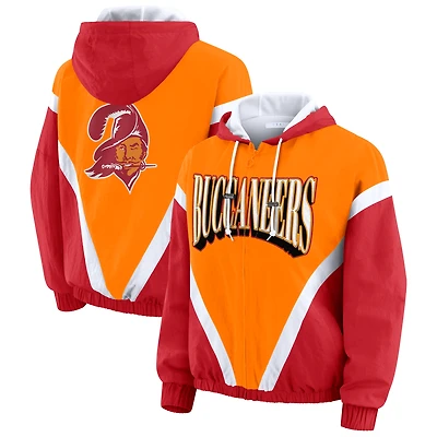 Women's WEAR by Erin Andrews Orange/Red Tampa Bay Buccaneers Retro Crinkle Full-Zip Hoodie Windbreaker