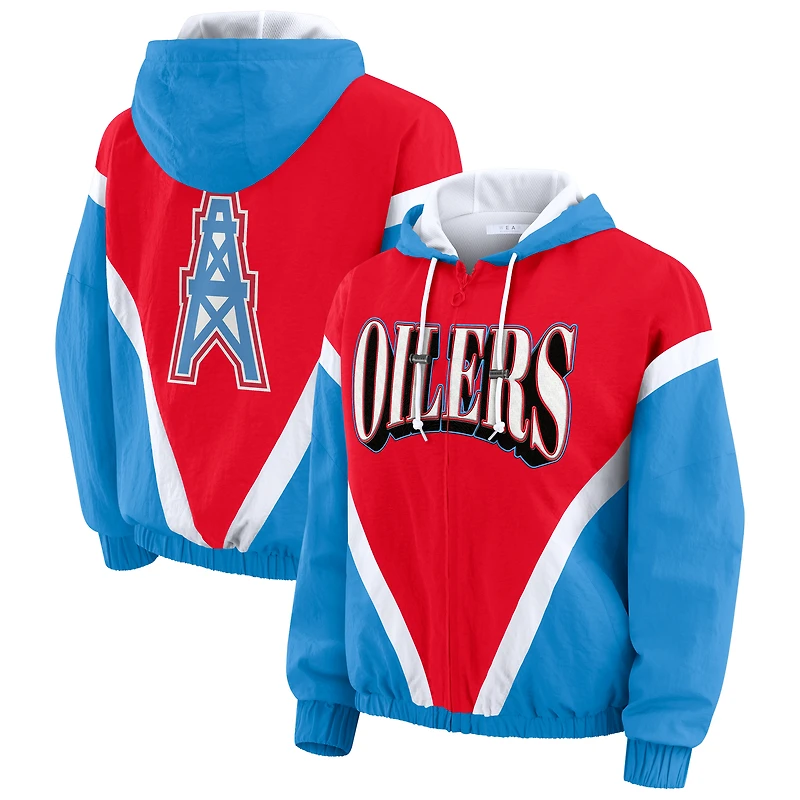 Women's WEAR by Erin Andrews Red/Light Blue Tennessee Titans Retro Crinkle Full-Zip Hoodie Windbreaker