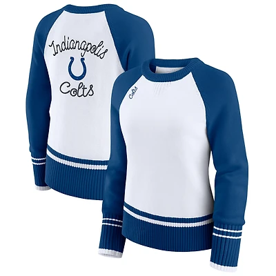 Women's WEAR by Erin Andrews White/Royal Indianapolis Colts Colorblock Raglan Sweater
