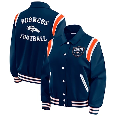 Women's WEAR by Erin Andrews Navy Denver Broncos Varsity Lightweight Full-Snap Jacket