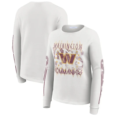 Women's WEAR by Erin Andrews  White Washington Commanders Graphic Waffle Long-Sleeve T-Shirt