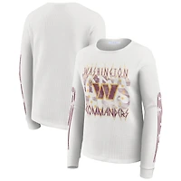 Women's WEAR by Erin Andrews  White Washington Commanders Graphic Waffle Long-Sleeve T-Shirt