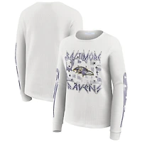 Women's WEAR by Erin Andrews  White Baltimore Ravens Graphic Waffle Long-Sleeve T-Shirt