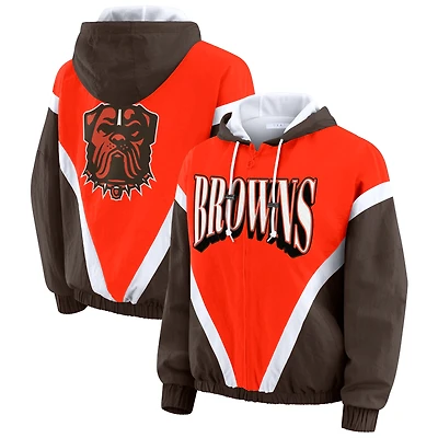 Women's WEAR by Erin Andrews Orange/Brown Cleveland Browns Plus Retro Crinkle Full-Zip Windbreaker Jacket