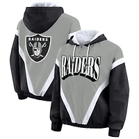 Women's WEAR by Erin Andrews Black/Gray Las Vegas Raiders Plus Retro Crinkle Full-Zip Windbreaker Jacket