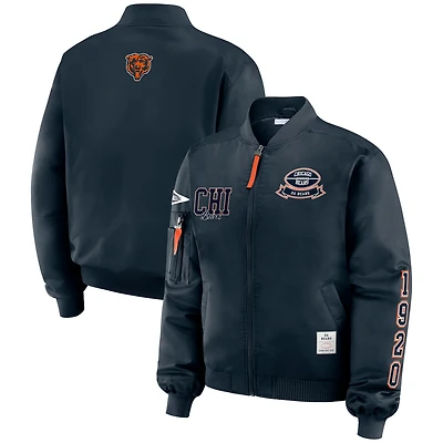 Women's WEAR by Erin Andrews Navy Chicago Bears Patch Full-Zip Bomber Jacket