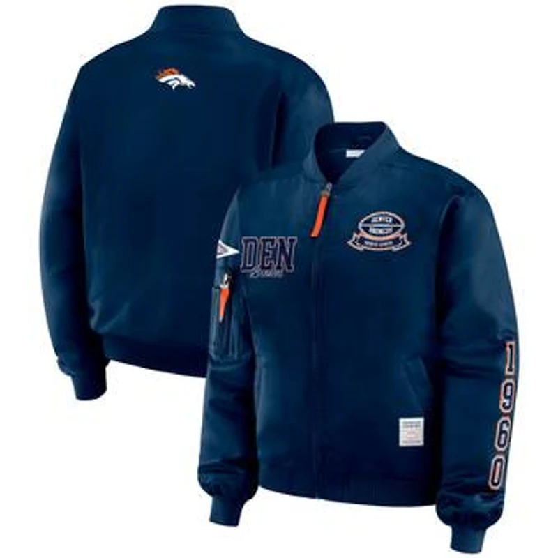 Women's WEAR by Erin Andrews Navy Denver Broncos Patch Full-Zip Bomber Jacket