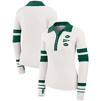 Women's WEAR by Erin Andrews White New York Jets Ribbed Henley Polo Sweater