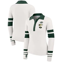 Women's WEAR by Erin Andrews White Green Bay Packers Ribbed Henley Polo Sweater