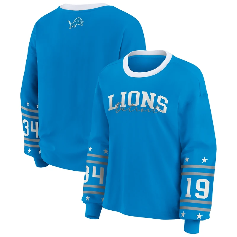 Women's WEAR by Erin Andrews Blue Detroit Lions Plus Sport Long-Sleeve T-Shirt