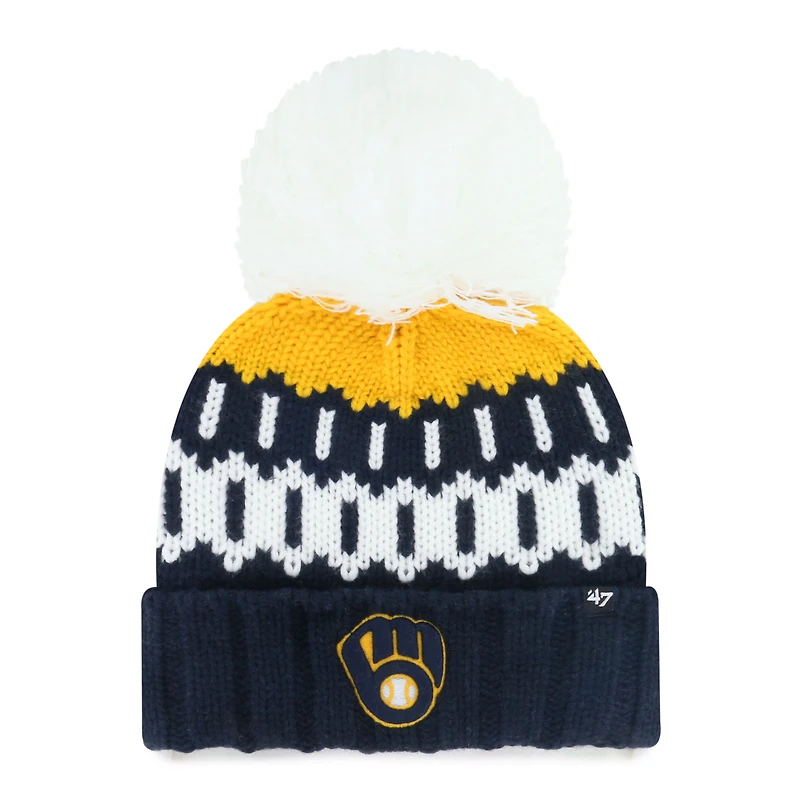 Women's '47 Navy Milwaukee Brewers Felicity Cuffed Knit Hat with Pom