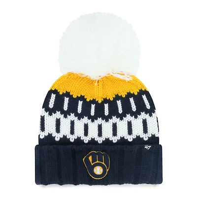 Women's '47  Navy Milwaukee Brewers Felicity Cuffed Knit Hat with Pom