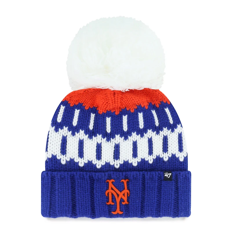Women's '47 Royal New York Mets Felicity Cuffed Knit Hat with Pom