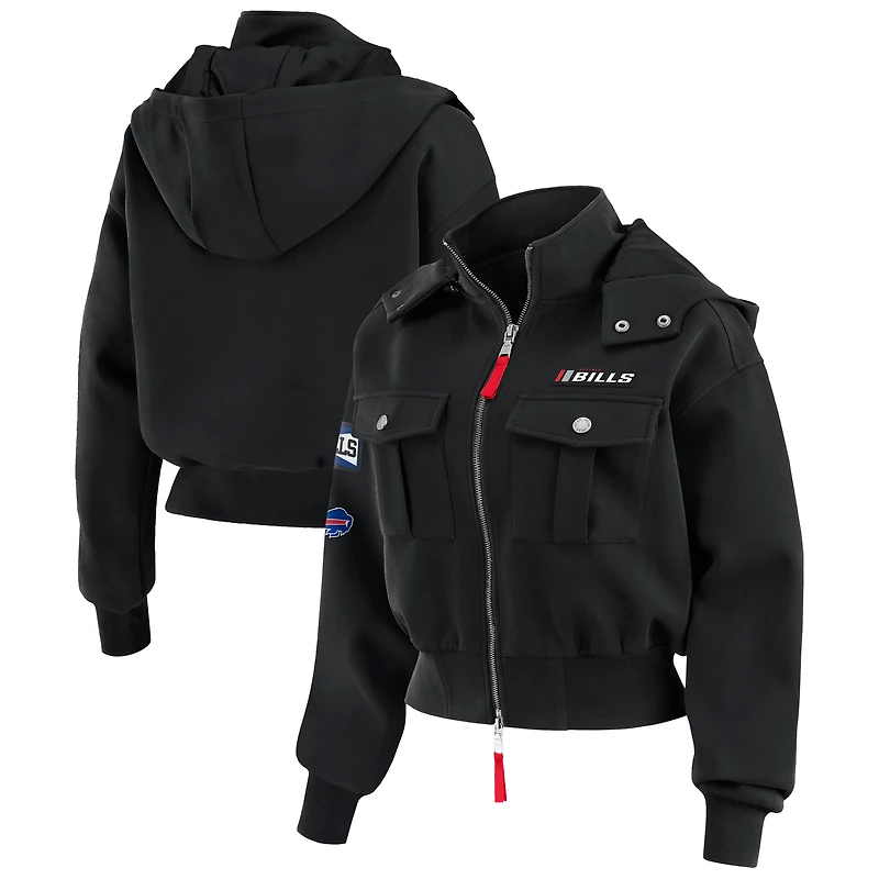Women's WEAR by Erin Andrews Black Buffalo Bills Patch Pocket Bomber Jacket