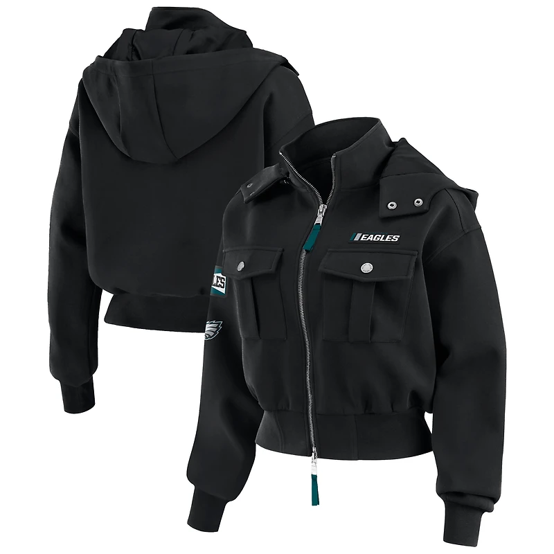 Women's WEAR by Erin Andrews Black Philadelphia Eagles Patch Pocket Bomber Jacket
