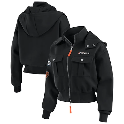 Women's WEAR by Erin Andrews  Black Chicago Bears Patch Pocket Bomber Jacket