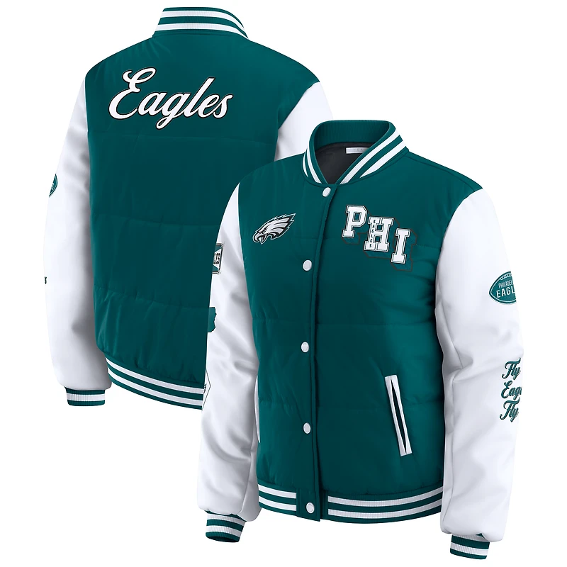 Women's WEAR by Erin Andrews Midnight Green Philadelphia Eagles Varsity Full-Snap Puffer Jacket