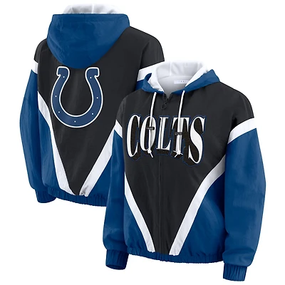 Women's WEAR by Erin Andrews Black/Royal Indianapolis Colts Retro Crinkle Full-Zip Hoodie Windbreaker
