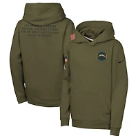 Youth Nike Olive Los Angeles Chargers 2025 Salute to Service Club Fleece Hoodie