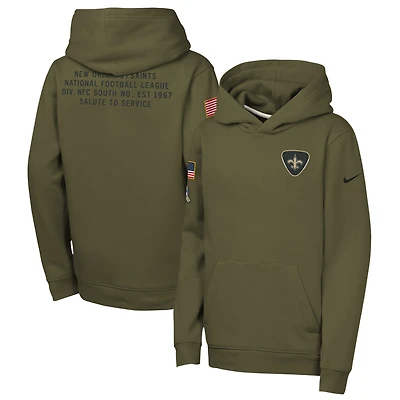 Youth Nike Olive New Orleans Saints 2025 Salute to Service Club Fleece Hoodie