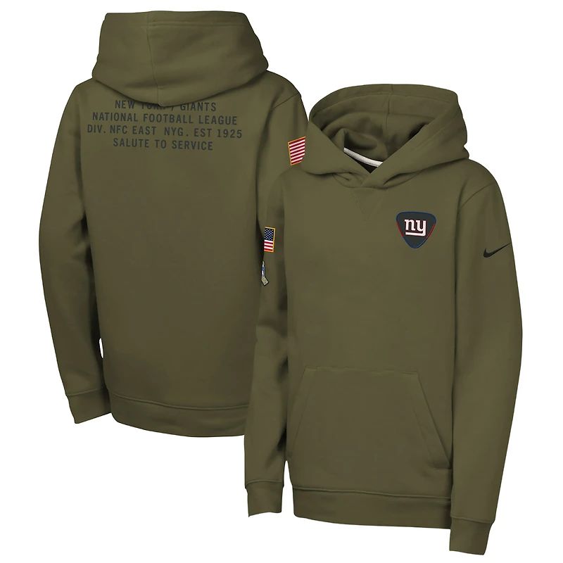 Youth Nike Olive New York Giants 2025 Salute to Service Club Fleece Hoodie