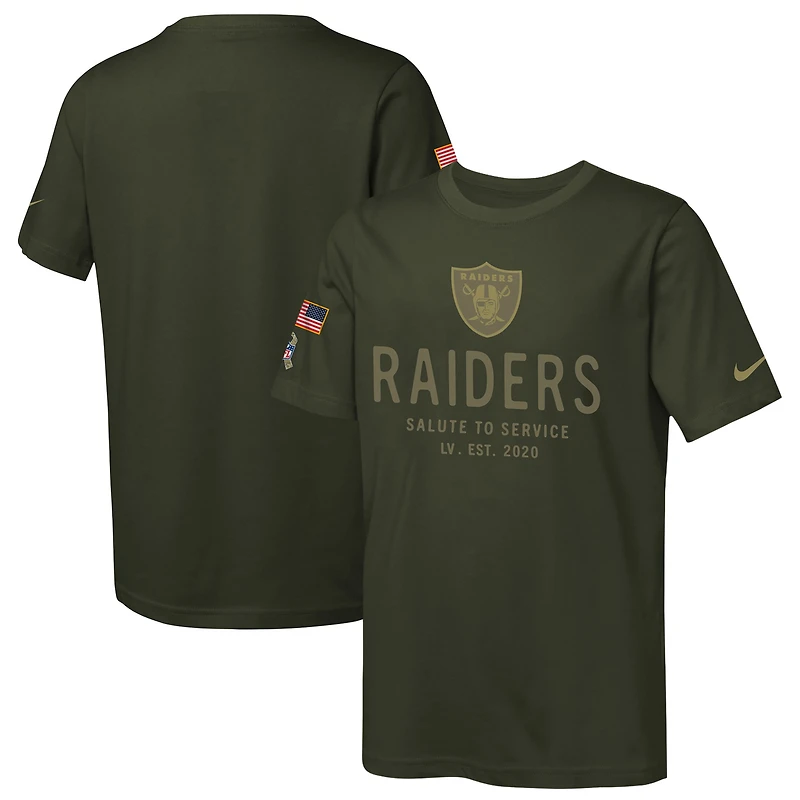 Youth Nike Olive Las Vegas Raiders 2025 Salute to Service Sideline Dri-FIT T-Shirt