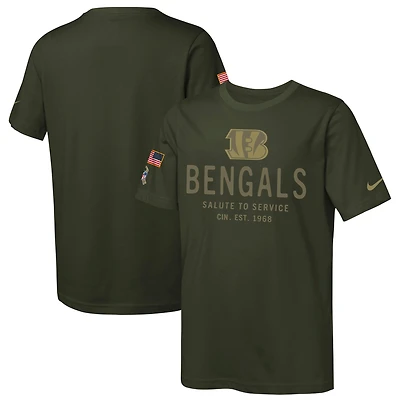 Youth Nike Olive Cincinnati Bengals 2025 Salute to Service Sideline Dri-FIT T-Shirt