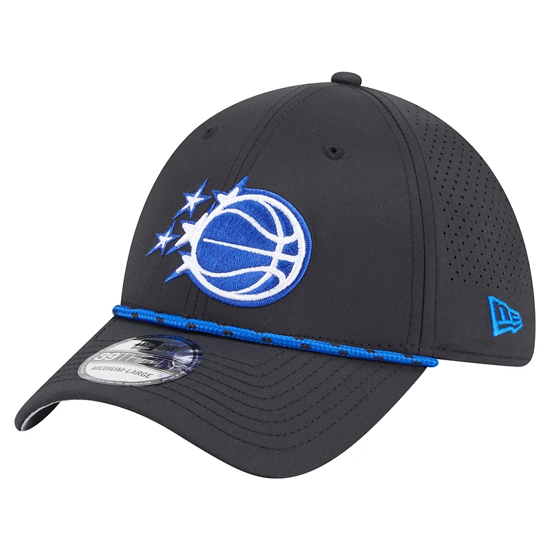 Men's New Era Black Orlando Magic Featherweight Poly Rope Flex 39Thirty Hat