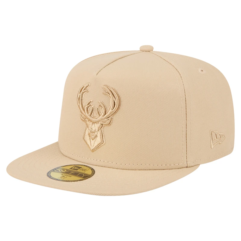 Men's New Era Khaki Milwaukee Bucks Color Pack A-Frame 59FIFTY Fitted Hat