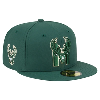 Men's New Era  Hunter Green Milwaukee Bucks Deceptor 59FIFTY Fitted Hat