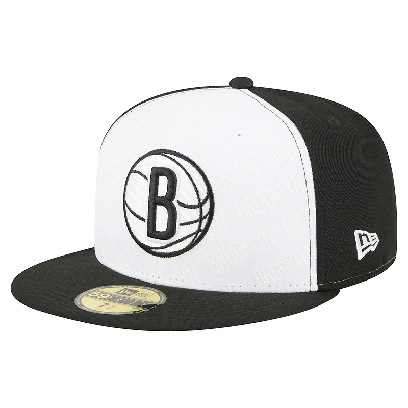 Men's New Era  White/Black Brooklyn Nets Repeat 59Fifty Fitted Hat