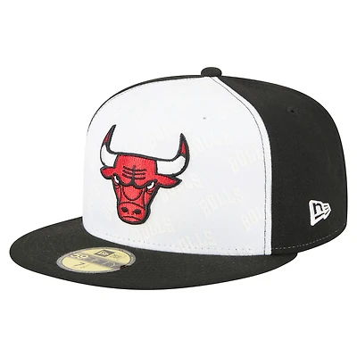 Men's New Era  White/Black Chicago Bulls Repeat 59Fifty Fitted Hat