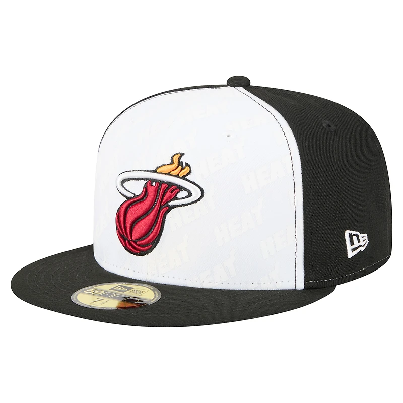 Men's New Era  White/Black Miami Heat Repeat 59Fifty Fitted Hat