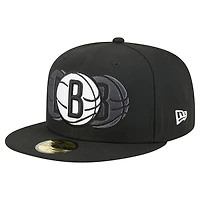 Men's New Era  Black Brooklyn Nets Tri-Hit 59Fifty Fitted Hat