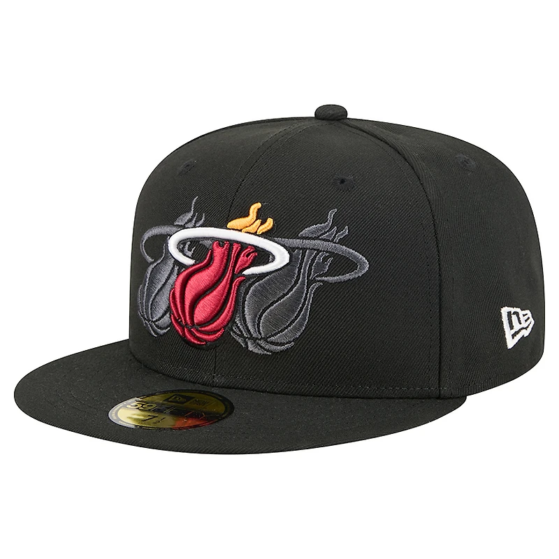 Men's New Era  Black Miami Heat Tri-Hit 59Fifty Fitted Hat